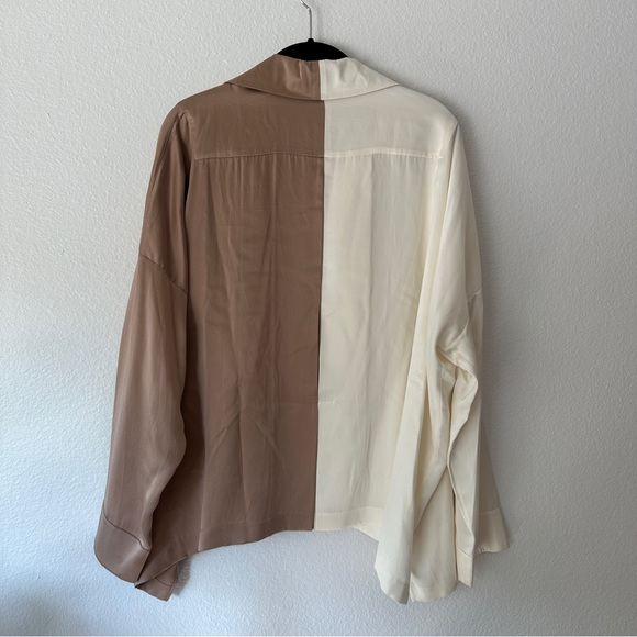 Lunya Silk-Blend Two-Tone Button-Up Shirt - Colorblock, Relaxed Fit, Medium - Picture 4 of 6